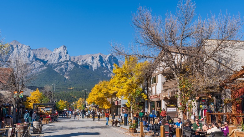 A view of the mountains above downtown Canmore, Alberta