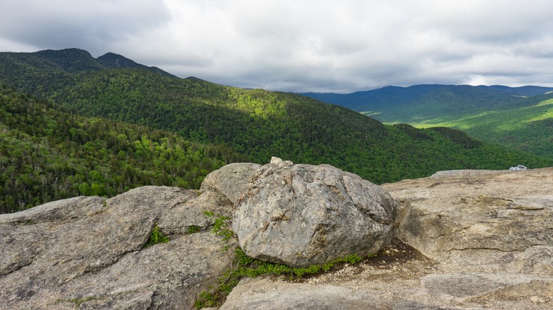 View on the summit of Rooster Comb mountain in the Adirondack Great Range Traverse, New York