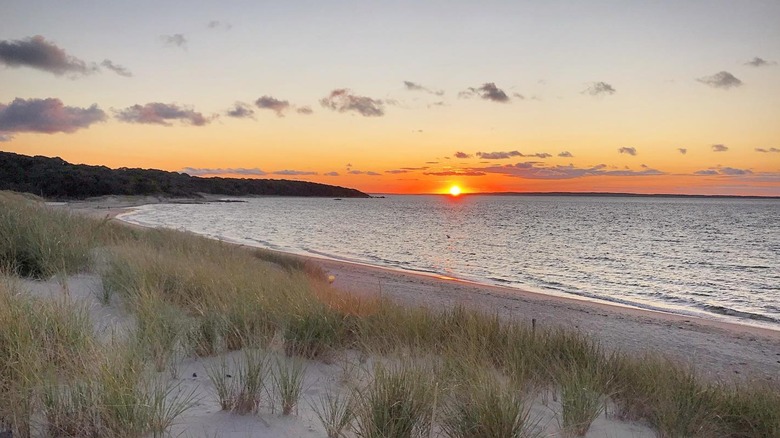 The sunset behind the Elizabeth Islands from Lambert's Cove Beach