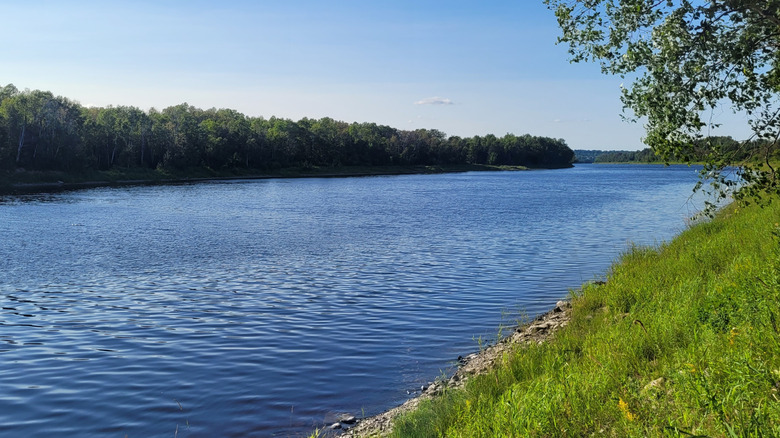 The Aroostook River in Caribou, Maine, on a sunny day