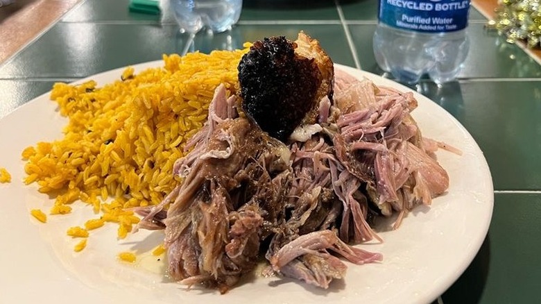 Plate of pulled pork at Sazon Dominicano Restaurante