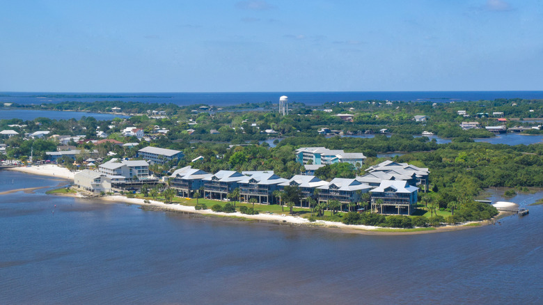 Aerial view of the coast of Cedar Key, Florida