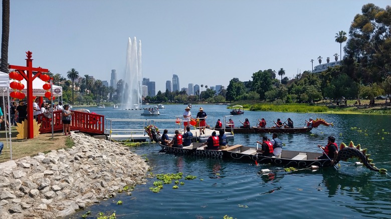 dragon boat race during Echo Park Lotus Festival