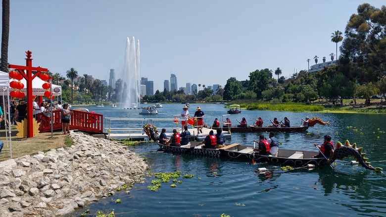 dragon boat race during Echo Park Lotus Festival