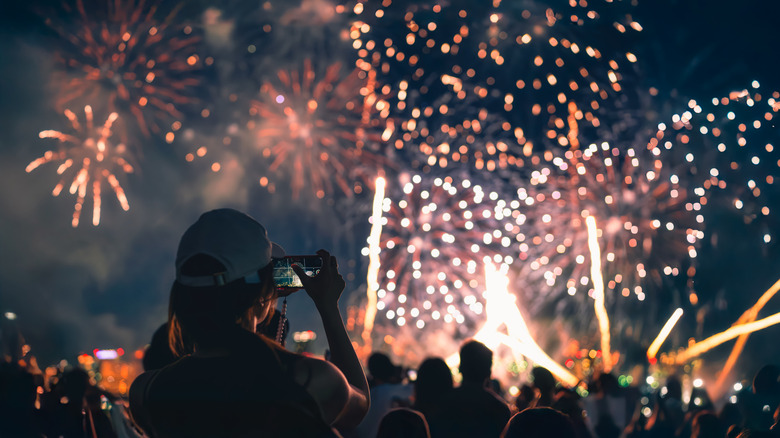 Girl watching fireworks display
