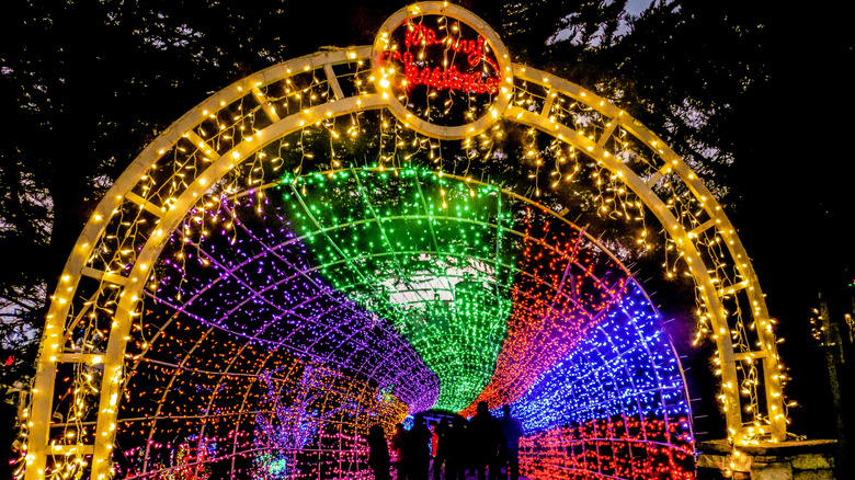 Colorful light tunnel at the Cambria Christmas Market in 2017, Cambria, California