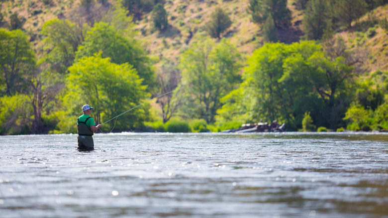 A fly fisherman in Deschutes River