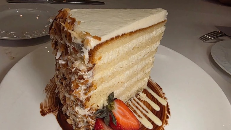 Zoomed-in view of Peninsula Grill's Ultimate Coconut Cake