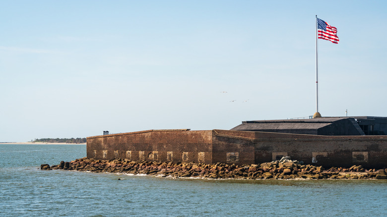 Fort Sumter National Monument in South Carolina with the American flag raised