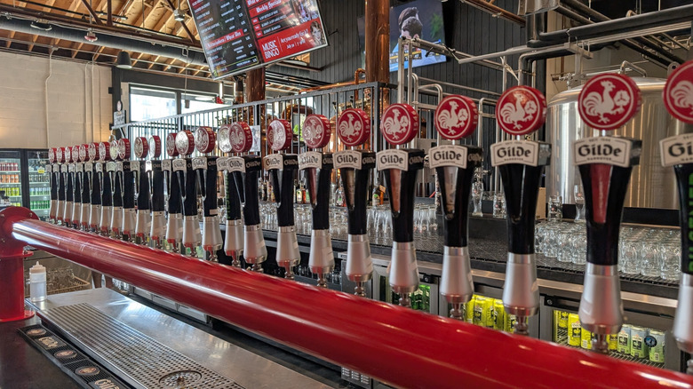 Bar with beer on tap in Gilde Brewery at Lower South End, Charlotte, NC