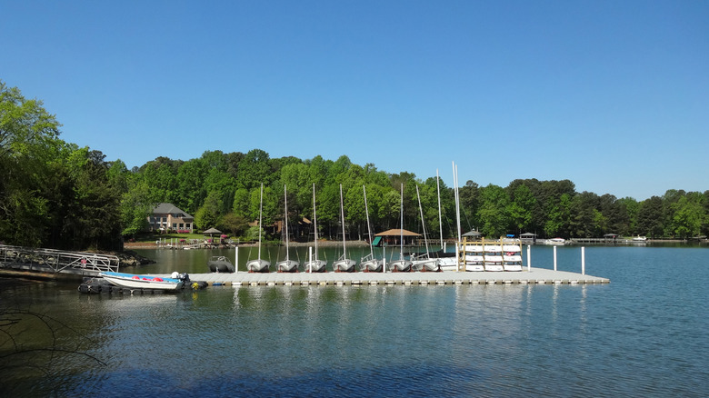 Boats docked at Lake Norman in Huntersville, NC