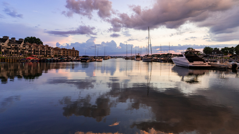 Sunset over a marina on Lake Norman, North Carolina