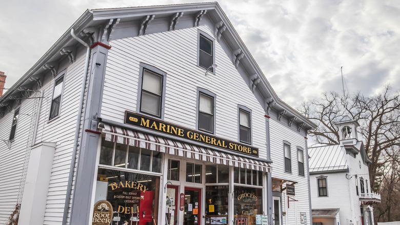A charming wooden white-paneled General Store located in Marine on St. Croix, Minnesota
