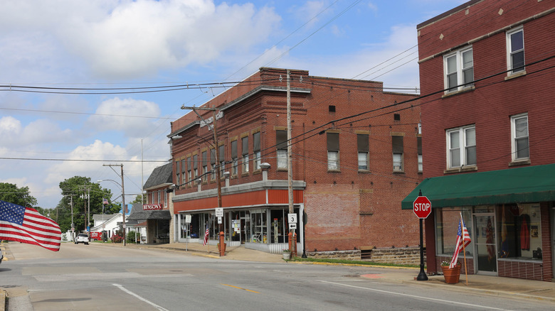 Row of brick buildings in Chester, Illinois.