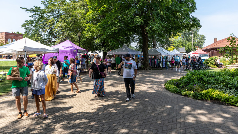 People strolling through European Market in Chesterton, Indiana