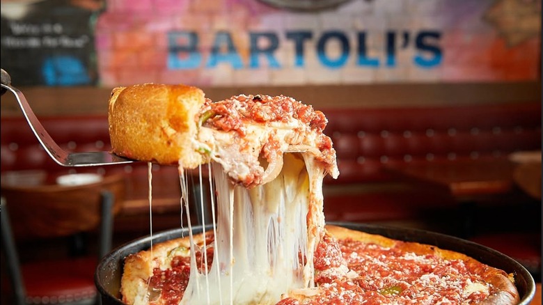 Deep dish with cheese pull