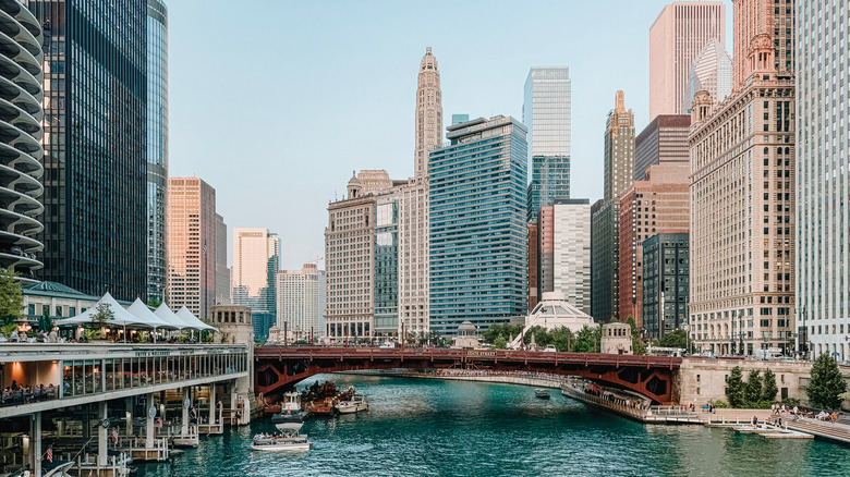A view of the Chicago, Illinois, skyline from the Chicago River