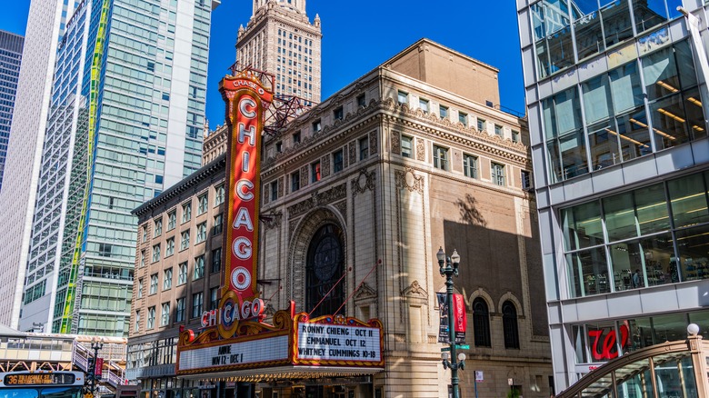 Chicago Theatre and downtown skyscrapers
