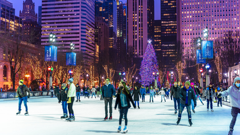 People skating in Millennium Park ice rink