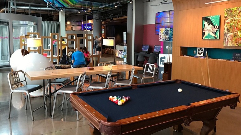 Interior of Aloft River North in chicago, with a billiards table