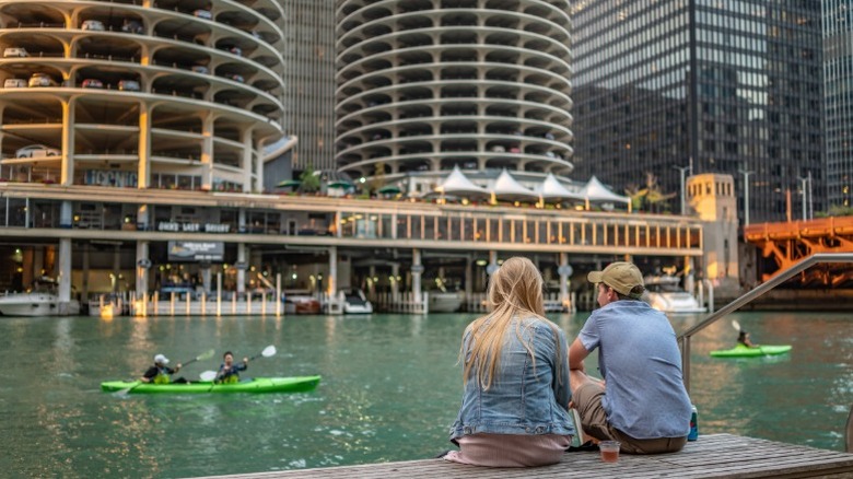 Kayaks, boats, architecture, and socializing converge at the Chicago Riverwalk.
