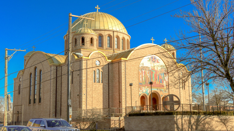 Exterior of the Saints Volodymyr and Olha Ukrainian Catholic Church in Chicago's Ukrainian Village