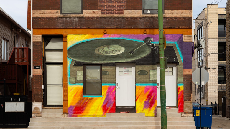The colorful facade of a building in Chicago's Pilsen neighborood