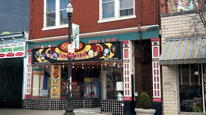A brick building record store