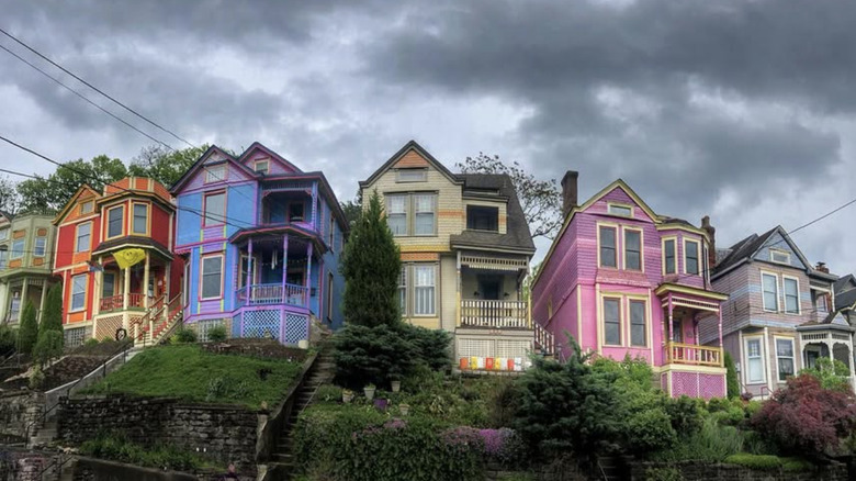 A row of colorful Victorian homes in Cincinnati