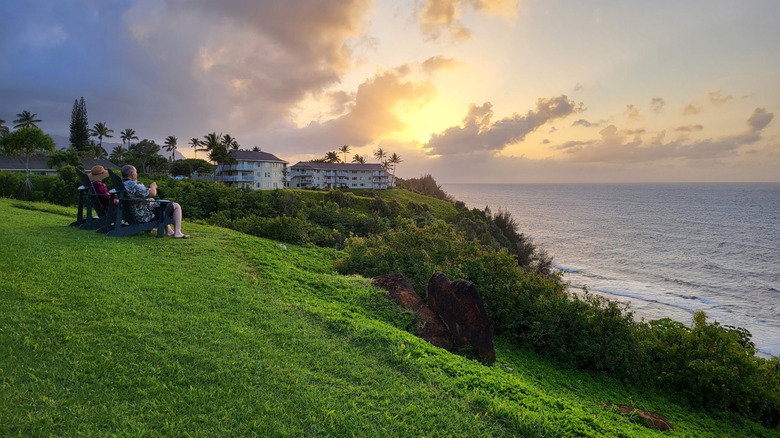 The Cliffs at Princeville hotel seen during sunset overlooking the ocean