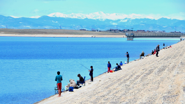 People fishing on the Aurora Reservoir