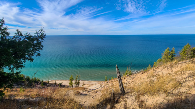 A shot of Lake Michigan from atop Arcadia Dunes