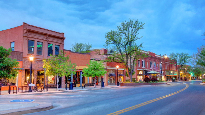 Downtown Grand Junction, Colorado's historic brick buildings at dusk