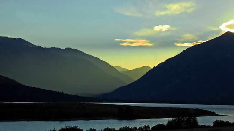 Dusk view of Twin Lakes in the Rocky Mountains near Leadville, Colorado