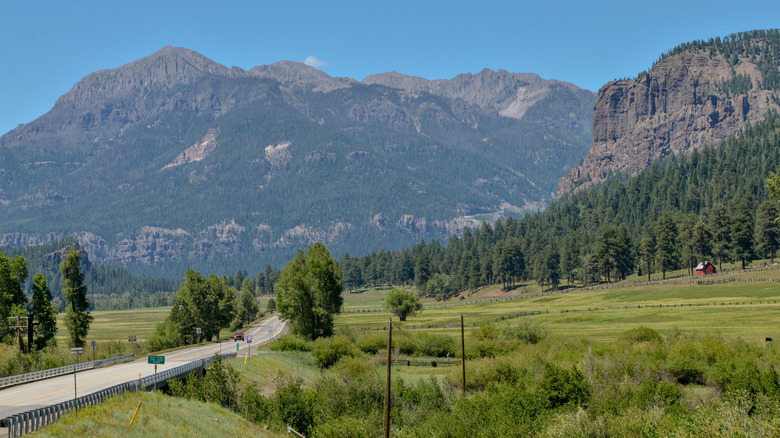 Sheep Mountain and West Fork San Juan river view from U.S. Route 160 in Archuleta county, Colorado