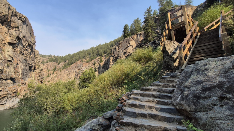 Steps ascending from Morrow Point Reservoir in Colorado