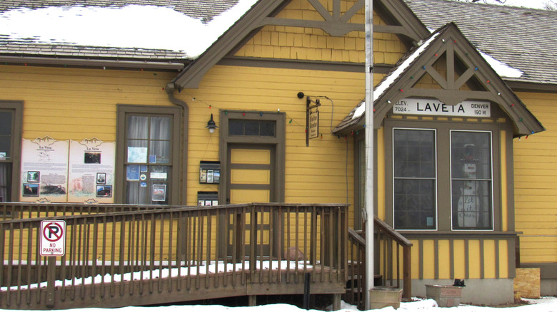 La Veta visitor center covered in snow
