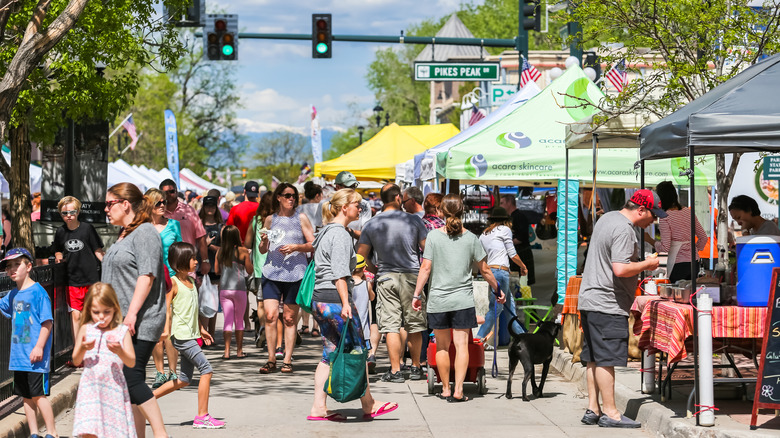Crowds at a farmers market in Parker