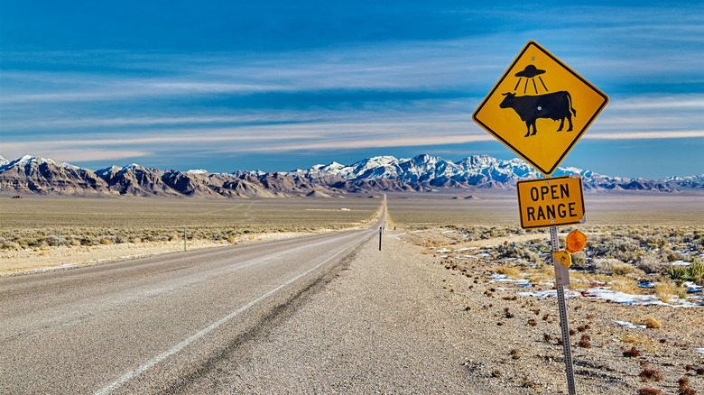 UFO watch sign on the side of a highway