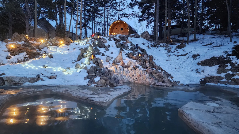 Sauna and hot spring pool at Raspberry Hot Springs in Colorado