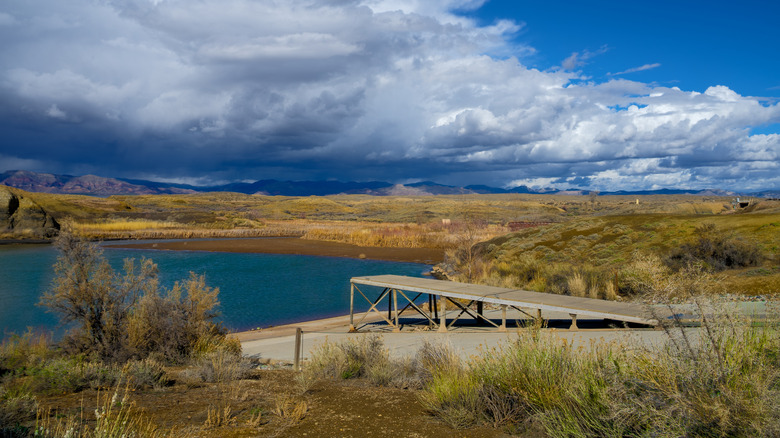 A storm approaching Highline Lake State Park near Loma, Colorado