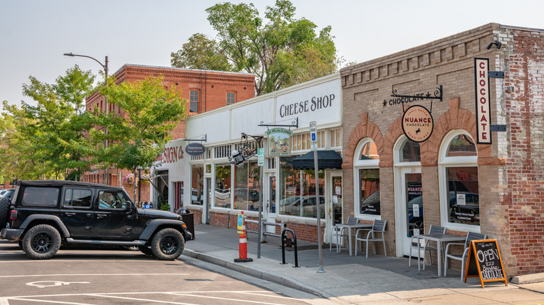 Chocolate and cheese shops, storefront in downtown Fort Collins, Colorado