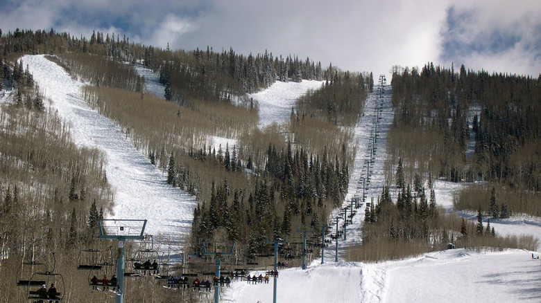 View of the ski lift and trails at Powderhorn