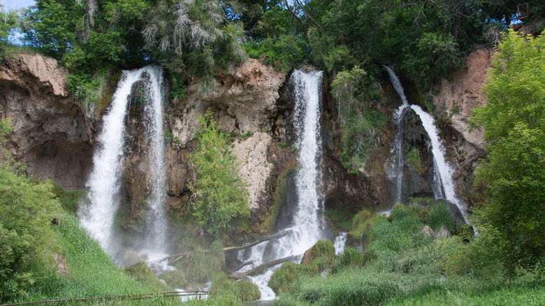Rifle Falls, a waterfall in Rifle Falls State Park, in the Colorado Rocky Mountains near Rifle, Colorado