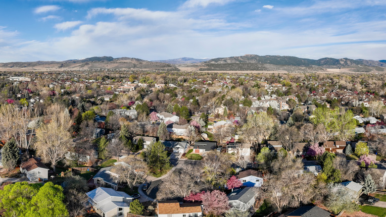 Houses in Fort Collins, Colorado, surrounded by mountains