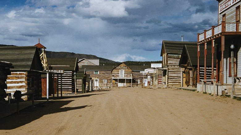 Wild west wooden buildings dirt road in Buckskin Joe park