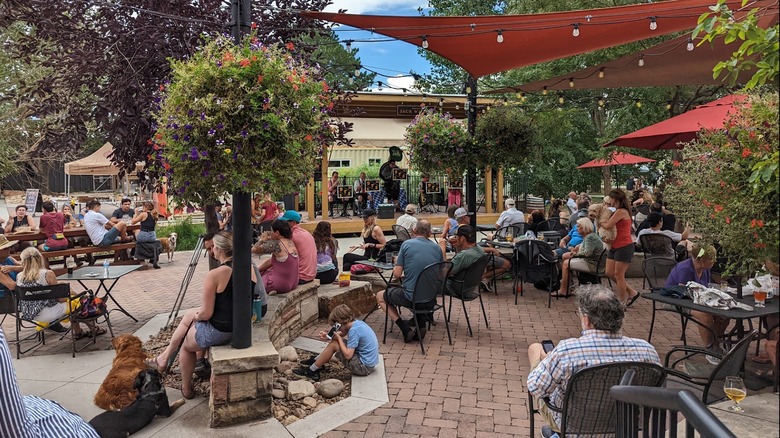 People mingling outside Odell Brewing Company in Fort Collins, Colorado