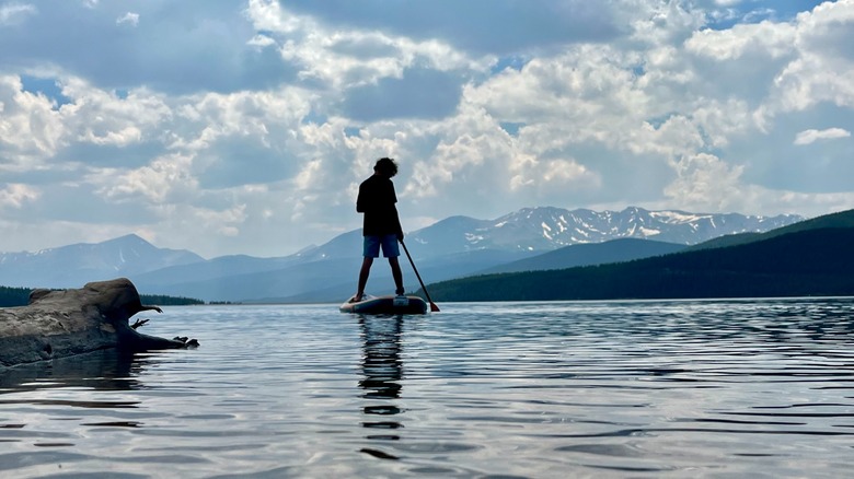 Person on a paddleboat in Turquoise Lake