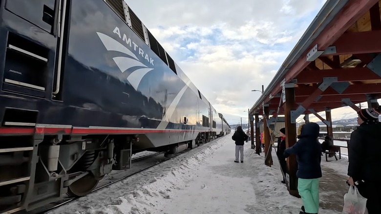Visitors waiting to board the Amtrak Winter Park Express