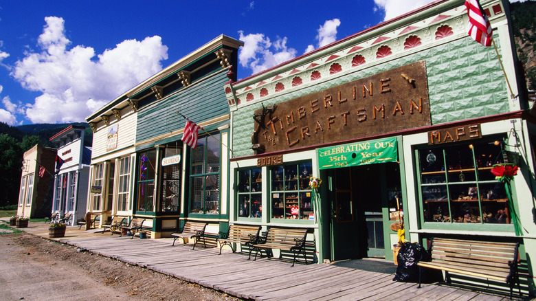 Street view of historic buildings in Lake City, Colorado.